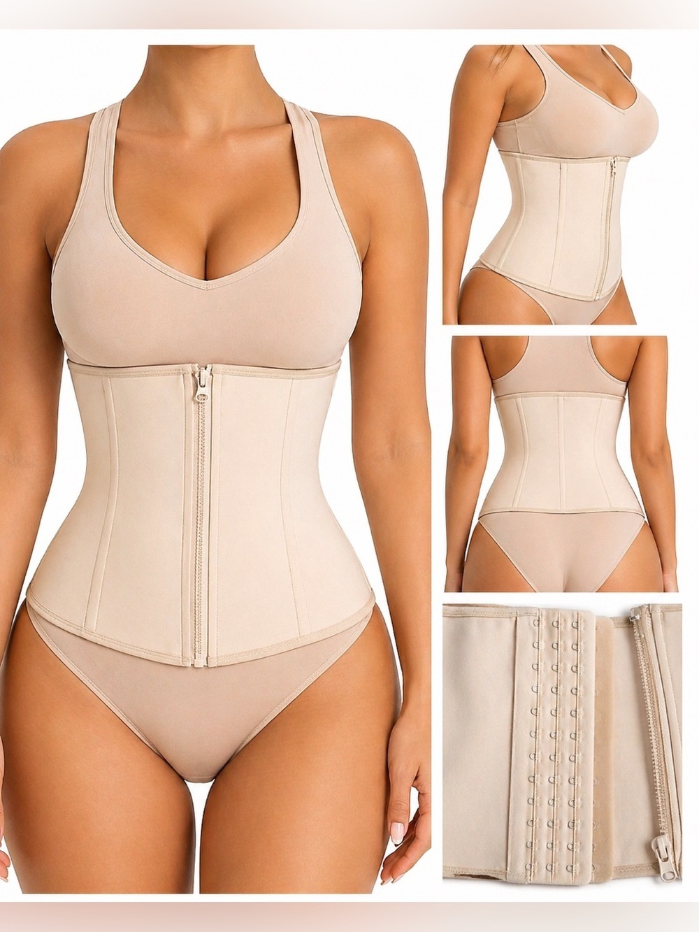 Waist Trainer Beige L Zip & Hooks Tummy Control